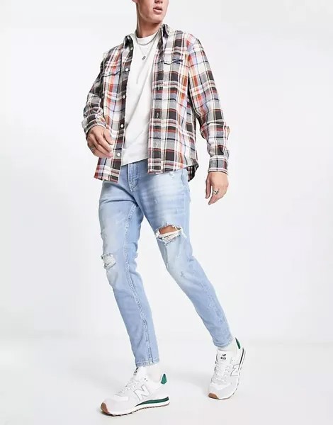 Джинсы Pull&Bear Carrot Fit с разрезами, голубой