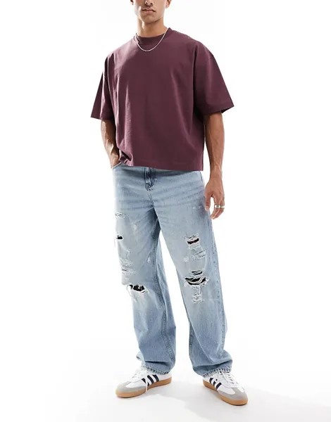 Светлые джинсы широкого кроя ASOS DESIGN с рваными деталями