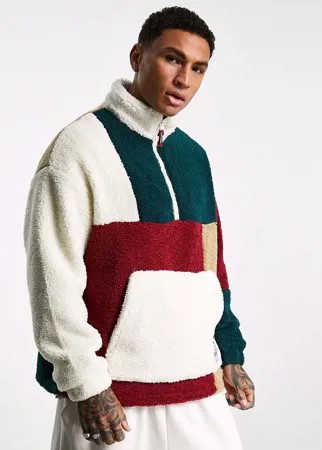 Oversized-пуловер с контрастными вставками из искусственного меха Bershka-Разноцветный