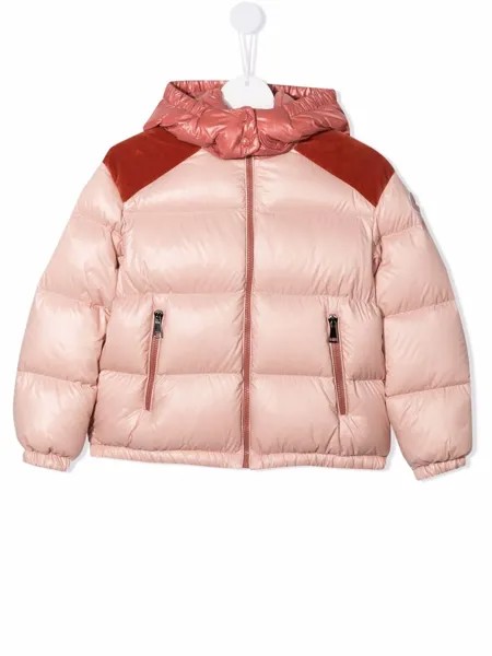 Moncler Enfant пуховик в стиле колор-блок с логотипом