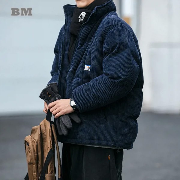 Зимняя модная Японская уличная одежда, винтажные вельветовые парки, корейские плотные теплые куртки, мужская одежда в стиле Харадзюку, повс...