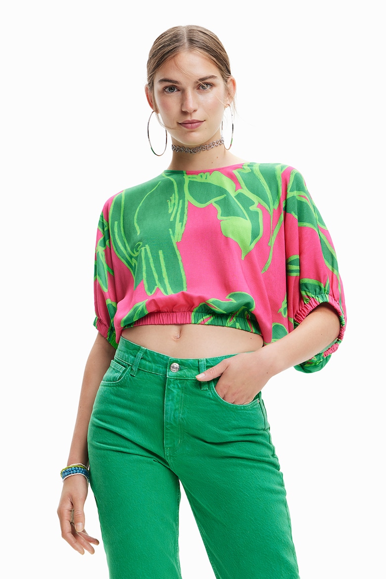 Короткая блузка с тропическим узором Desigual, зеленый