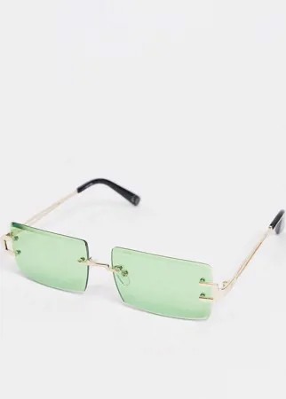 Солнцезащитные очки в винтажном стиле с зелеными линзами и отделкой на дужках ASOS DESIGN-Зеленый цвет