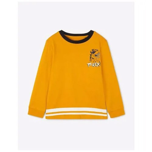 Жёлтый лонгслив oversize с принтом T-Rex для мальчика Gloria Jeans, размер 5-6л/116