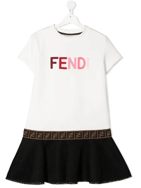 Fendi Kids платье с вышитым логотипом