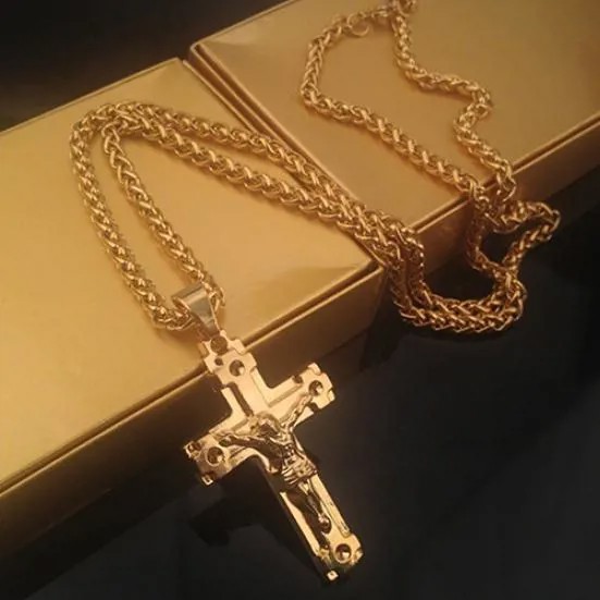 Мужские ювелирные изделия Кулон Кубинская цепочка Цепочка Ожерелье Свитер Иисус Крест
