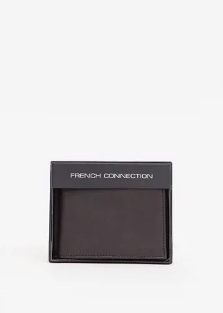 Кожаный бумажник c золотистым логотипом French Connection Рremium-Коричневый цвет