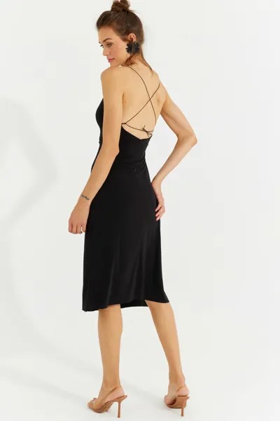 Женское черное платье миди с перекрестным разрезом на спине Cool & Sexy, черный