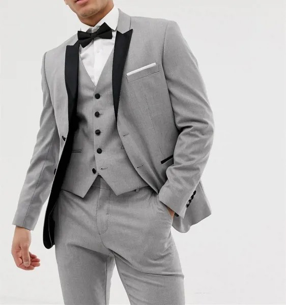 Terno Masculino, серые мужские костюмы, деловые костюмы для мужчин, приталенные смокинги для жениха, свадебные костюмы, выпускные платья, 3 шт. (Блейзер + брюки + жилет)