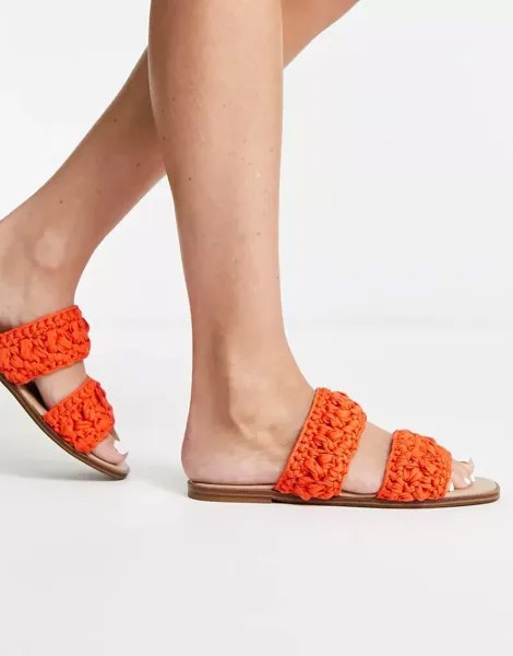 Оранжевые мюли с двумя ремешками из рафии и макраме Accessorize