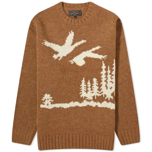 Джемпер Beams Plus Intarsia, цвет Brown Duck Print