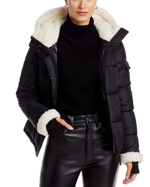 Матовая куртка-пуховик с отделкой из искусственного меха AQUA, цвет Black