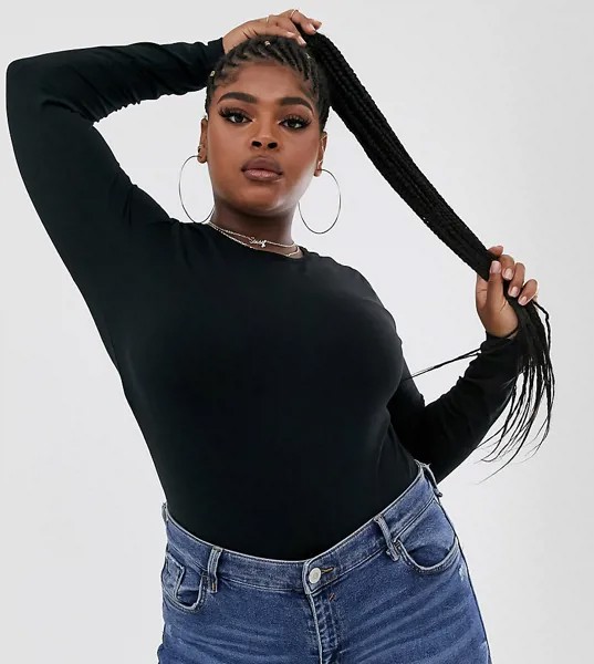 Черный лонгслив узкого кроя из органического хлопка ASOS DESIGN Curve Ultimate-Черный цвет