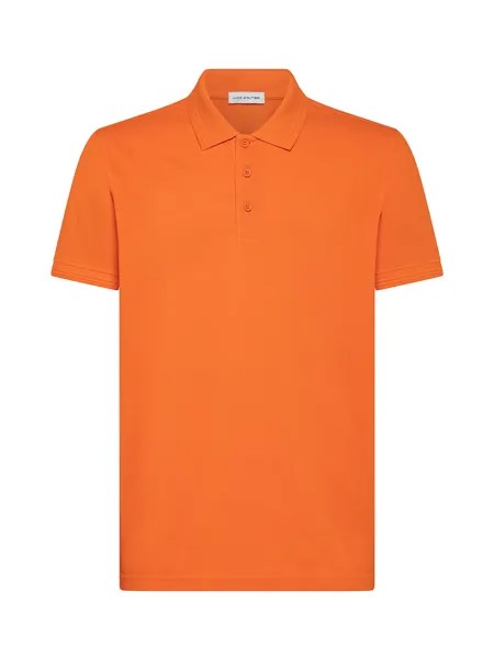 Однотонная рубашка-поло из хлопкового пике Luca D'Altieri, орнажевый