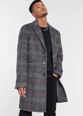 Темно-серое пальто в клетку из смесовой шерсти ASOS DESIGN-Черный цвет