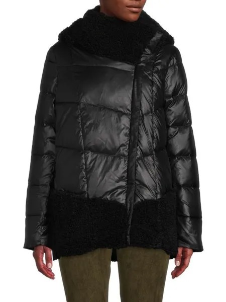 Пуховик с капюшоном и отделкой из искусственного меха Donna Karan New York Black
