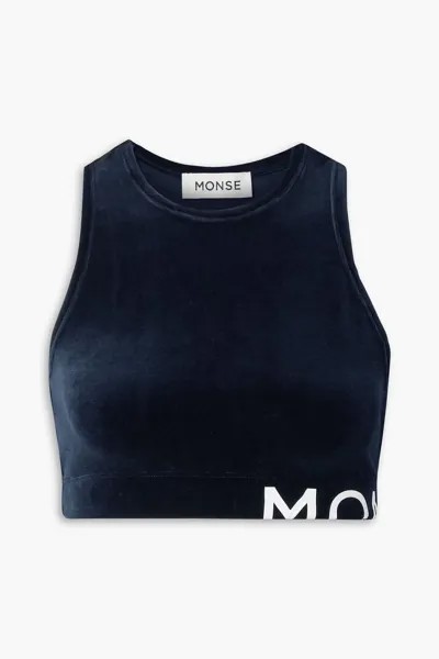 Укороченный велюровый топ с принтом Monse, темно-синий