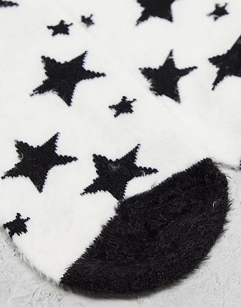 Две пары пушистых носков со звездами Threadbare черного и кремового цвета