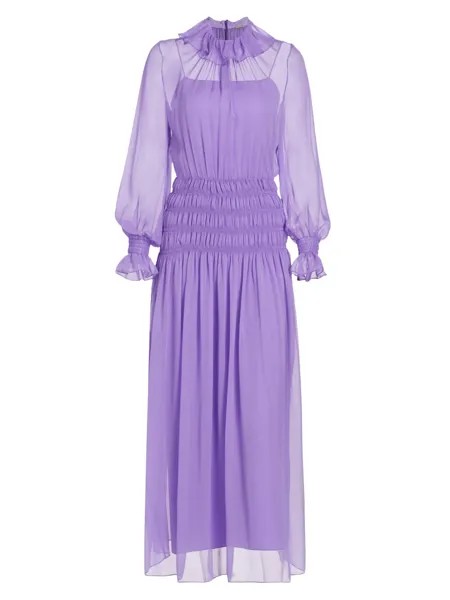 Шелковое платье-миди с длинными рукавами Adam Lippes, фиолетовый