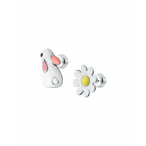 Серьги непарные The Jeweller, серебро, 925 проба, родирование, эмаль, , розовый