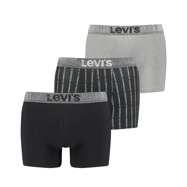 Боксеры Levi´s Boxershorts LEVIS Men Giftbox Stripes Boxer Brief 3P, цвет Black / Grey Melange