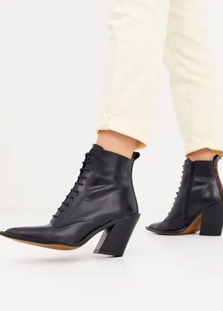 Черные ботинки в ковбойском стиле из премиум-кожи на шнуровке ASOS DESIGN Redwood-Черный