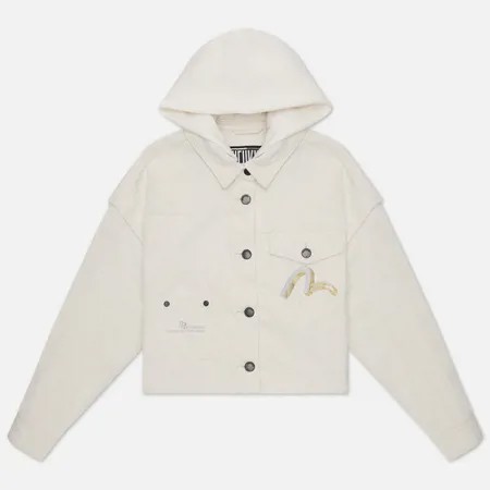 Женская джинсовая куртка Evisu Denim Glitched Monogram Hoodie, цвет белый, размер S