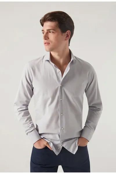 Приталенная серая рубашка с итальянским воротником D'S Damat, серый