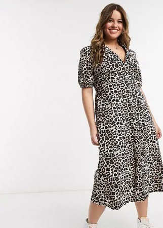Чайное платье миди с леопардовым принтом ASOS DESIGN Curve-Многоцветный