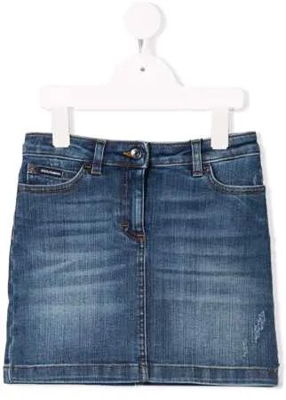 Dolce & Gabbana Kids джинсовая юбка мини с эффектом потертости