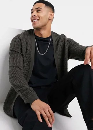 Кардиган темно-серого цвета со строчкой «плетенка» ASOS DESIGN-Серый