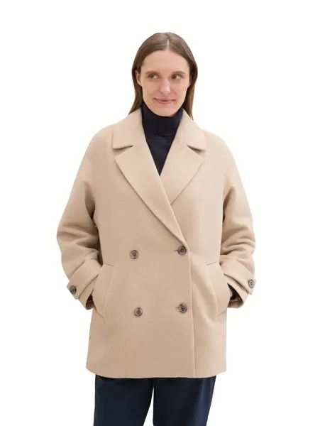 Бушлат TOM TAILOR, без капюшона, из шерсти, с планкой на две пуговицы, цвет Soft Ivory Melange