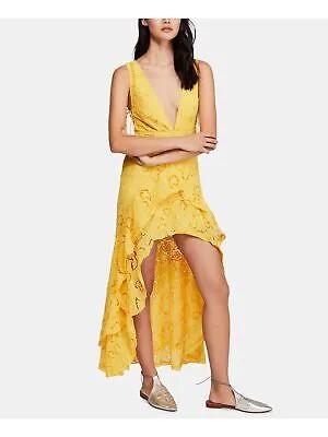 Женское желтое вечернее платье макси без рукавов FREE PEOPLE со шнуровкой сзади и цветочным принтом 6