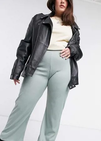 Эксклюзивные брюки клеш с фактурой в рубчик шалфейно-зеленого цвета COLLUSION большого размера-Зеленый