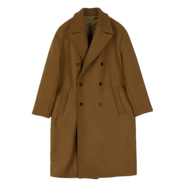 Новинка 2021, мужская куртка, теплое осенне-зимнее пальто, длинная однотонная верхняя одежда, мужская официальная приталенная ветровка, шерст...