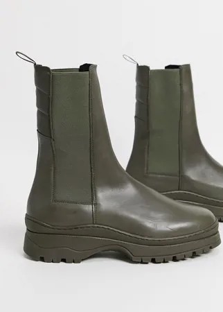 Кожаные ботинки челси цвета хаки на массивной подошве с уплотненной вставкой на щиколотке ASOS DESIGN-Зеленый цвет