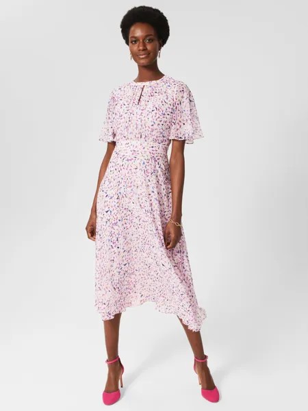 Шелковое платье миди Hobbs Lisette с абстрактным принтом, бледно-розовый/мульти