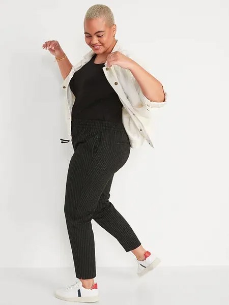 Брюки до щиколотки Old Navy Black в полоску с высокой талией и мягкими начесами, высокий размер XXL
