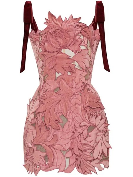 Oscar de la Renta гипюровое платье мини Peony, розовый