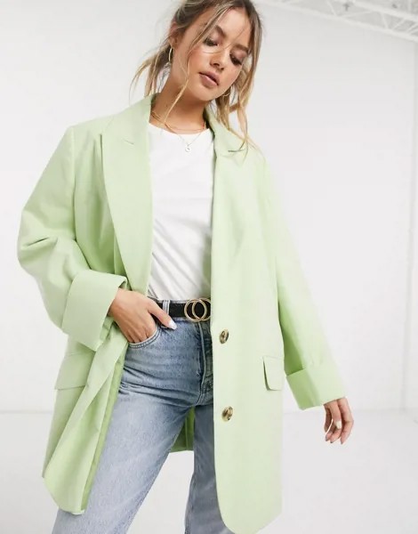 Лаймовый жакет oversized с контрастной строчкой ASOS DESIGN-Зеленый