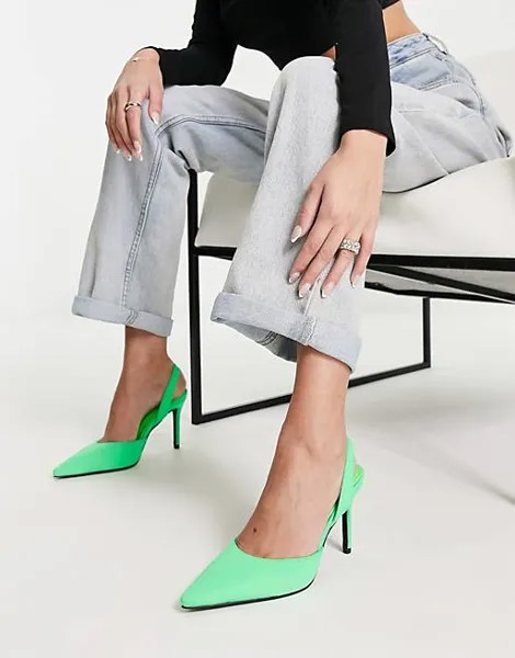 Гламурные зеленые туфли на каблуке с пяткой сзади