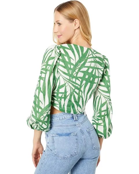 Топ Kate Spade New York Palm Fronds Tie Front Top, цвет Bitter Greens