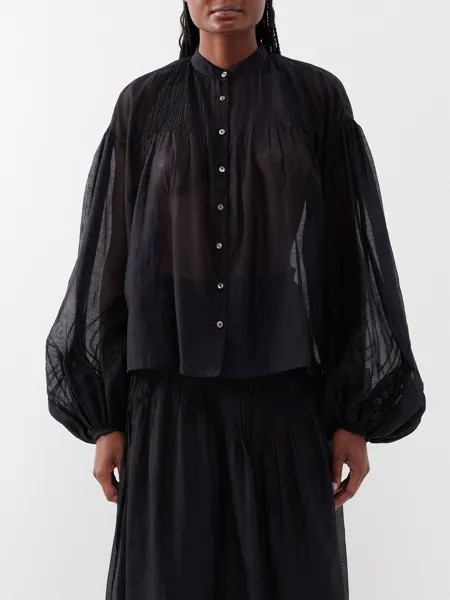 Блуза слава из смесового хлопка с объемными рукавами Thierry Colson, черный