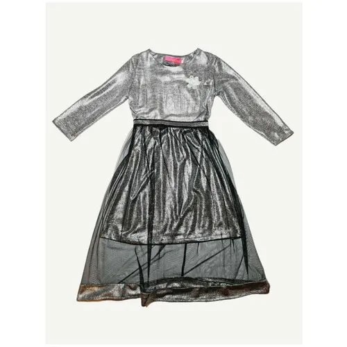 Платье, размер 128-134, серый, серебряный