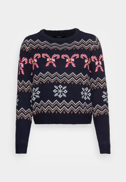 Джемпер Vero Moda Vmcandycane O Neck Xmas, темно-синий блейзер / белый