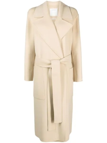 Sportmax пальто с заостренными лацканами и поясом, нейтральный цвет