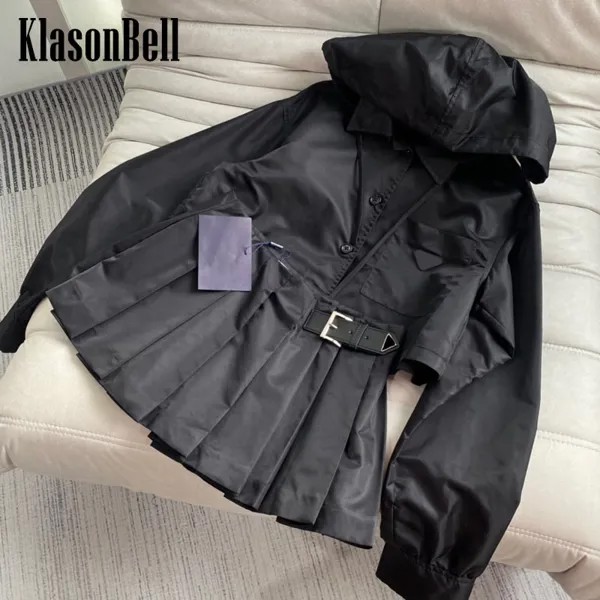 7,9 KlasonBell короткий пиджак с капюшоном или съемная майка без рукавов, Топ или плиссированная юбка для женщин