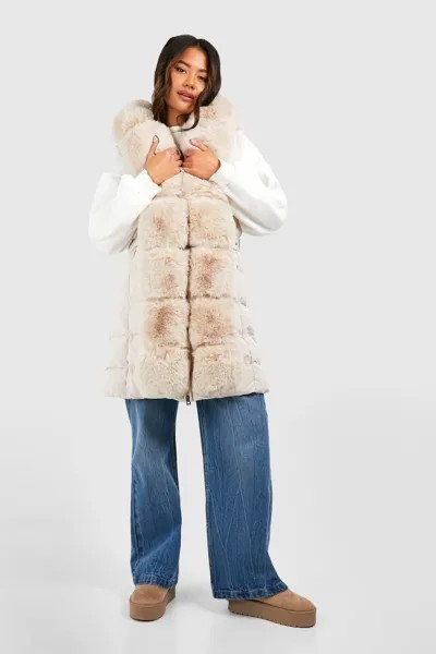 Жилет с отделкой из искусственного меха boohoo, белый