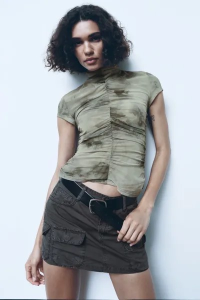 Мини-юбка-карго ZARA, серый