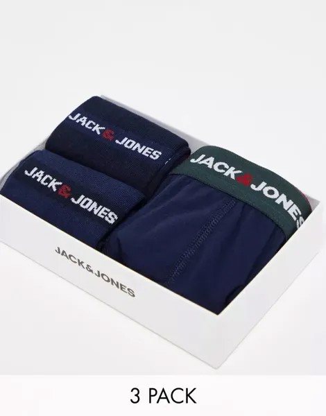 Темно-синие узкие боксеры и носки с логотипом Jack & Jones в рождественской подарочной упаковке